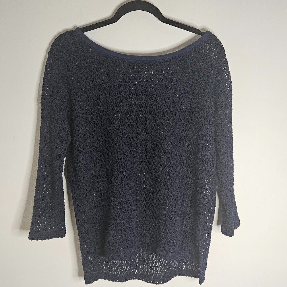 Aerie Open Knit Navy Blue Sweater Medium - Picture 1 of 6